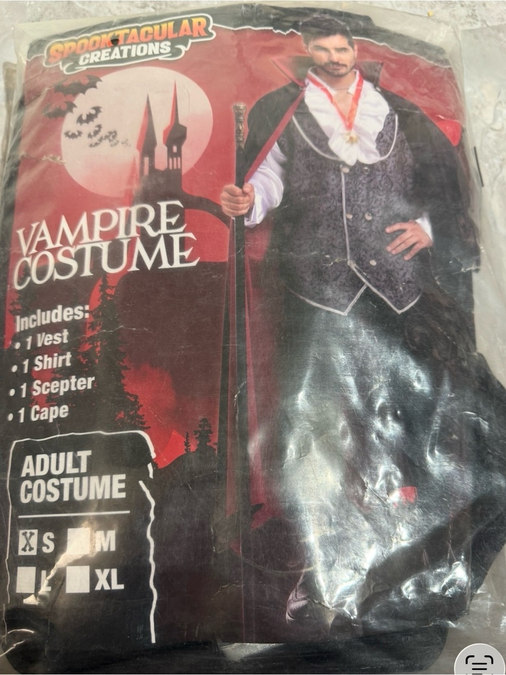 Spooktacular Adult Men's Vampire Halloween Costume - 3-Piece Set.Scepter missing